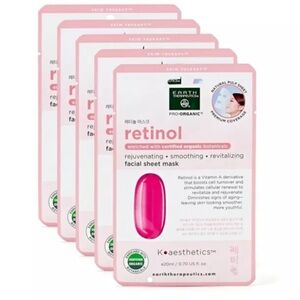 EARTH THERAPEUTICS Retinol Facial Sheet Mask - 5 Pack Skin Therapy Pro -Organic